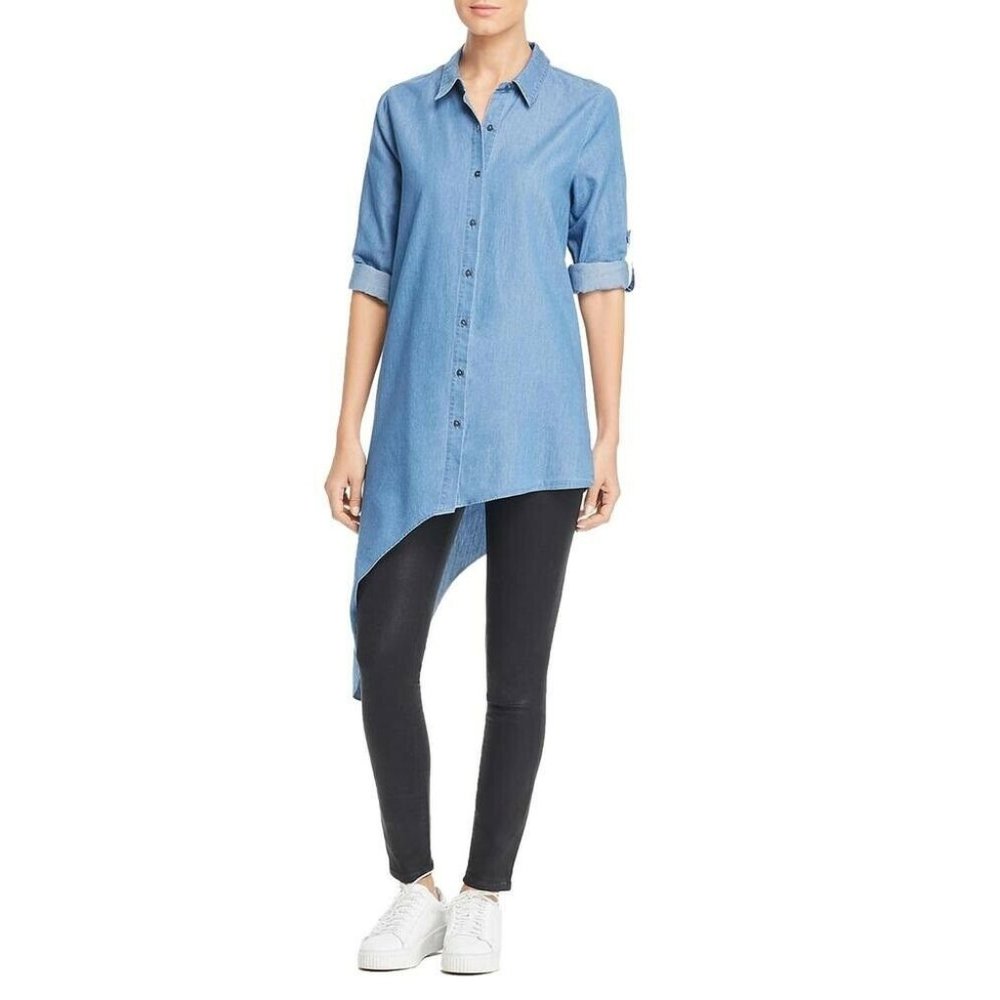 Kenneth Cole L Chambray Light Blue Top NWT AX26 - Picture 3 of 4